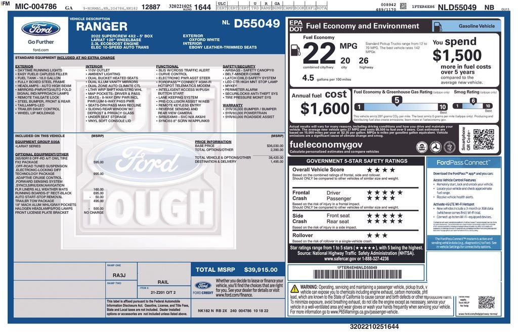 2022 Ford Ranger Lariat