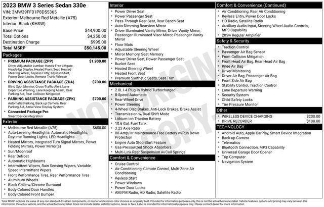 2023 BMW 3 Series 330e iPerformance 4D Sedan