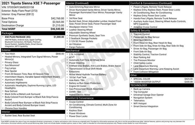 2021 Toyota Sienna XSE 7 Passenger
