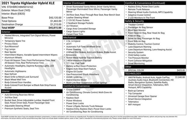 2021 Toyota Highlander Hybrid XLE 4D Sport Utility
