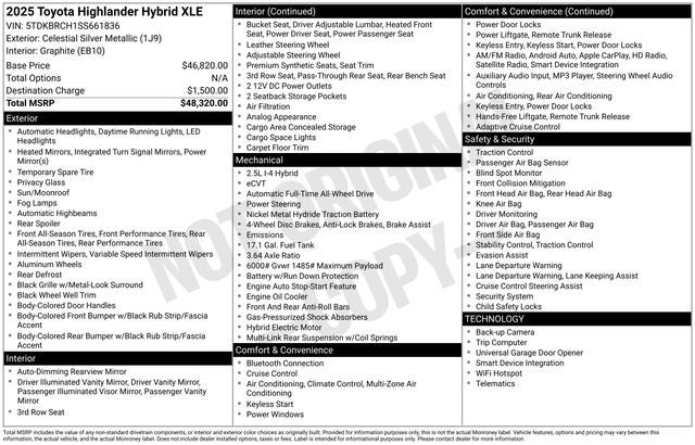 2025 Toyota Highlander Hybrid XLE 4D Sport Utility