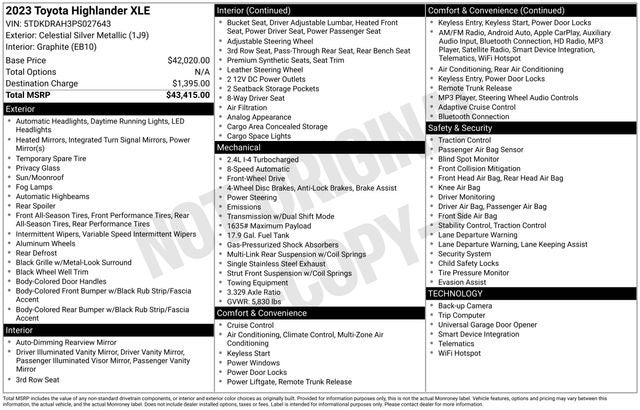 2023 Toyota Highlander XLE 4D Sport Utility