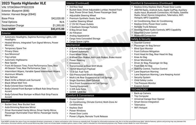 2023 Toyota Highlander XLE 4D Sport Utility