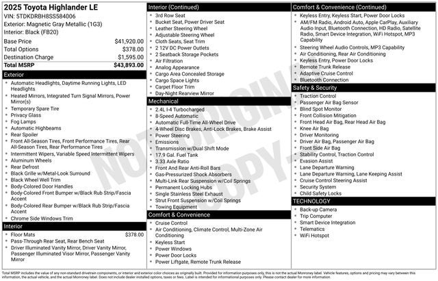 2025 Toyota Highlander LE 4D Sport Utility
