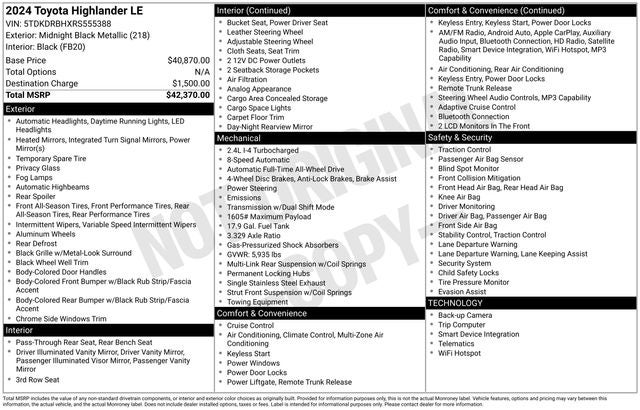 2024 Toyota Highlander LE 4D Sport Utility