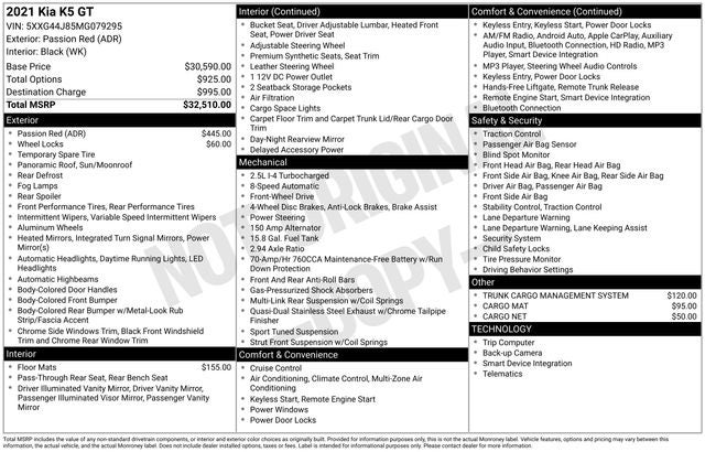 2021 Kia K5 GT 4D Sedan