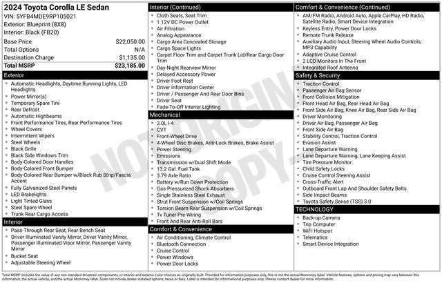 2024 Toyota Corolla LE 4D Sedan