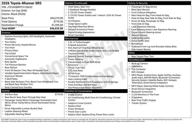 2026 Toyota 4Runner SR5 4D Sport Utility