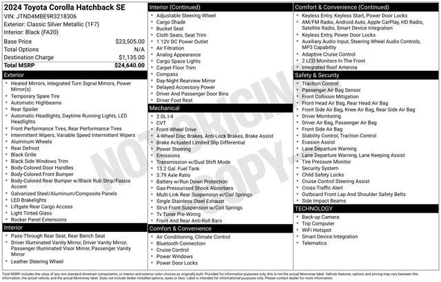 2024 Toyota Corolla Hatchback SE 5D Hatchback