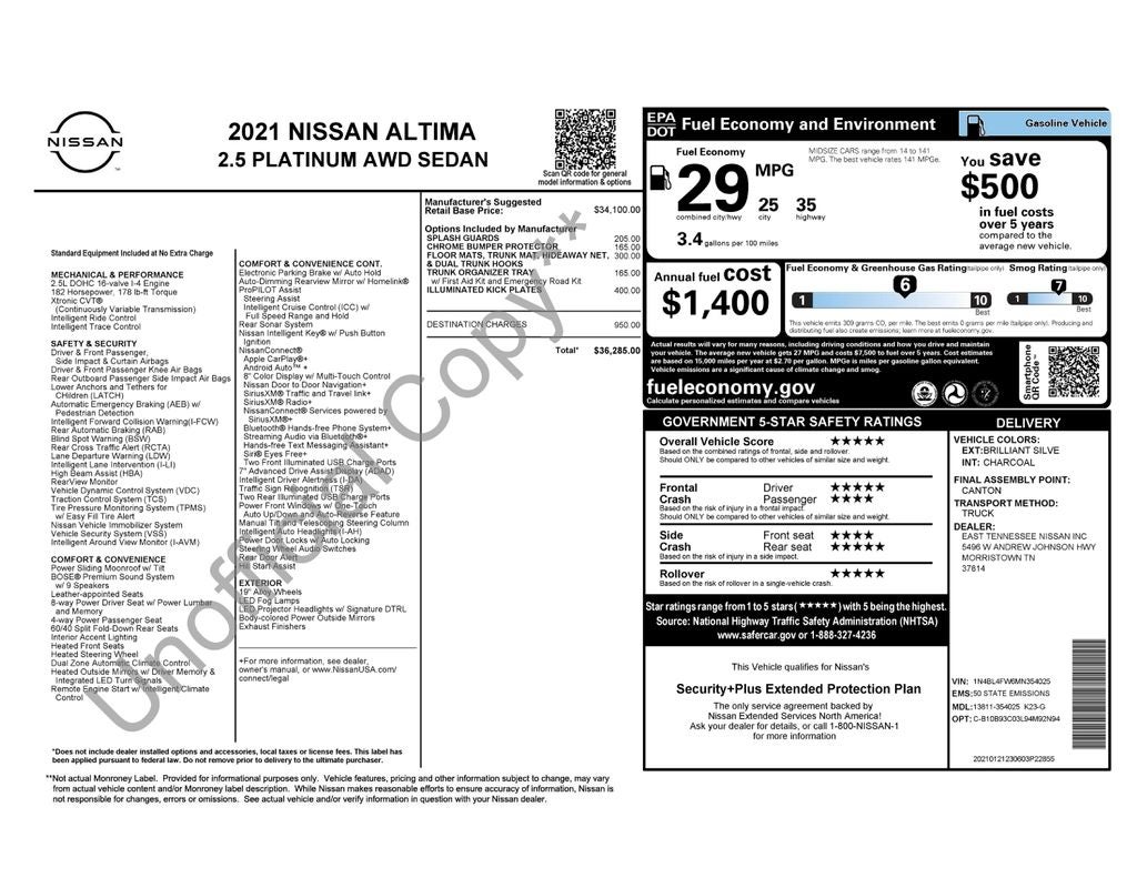 2021 Nissan Altima 2.5 Platinum